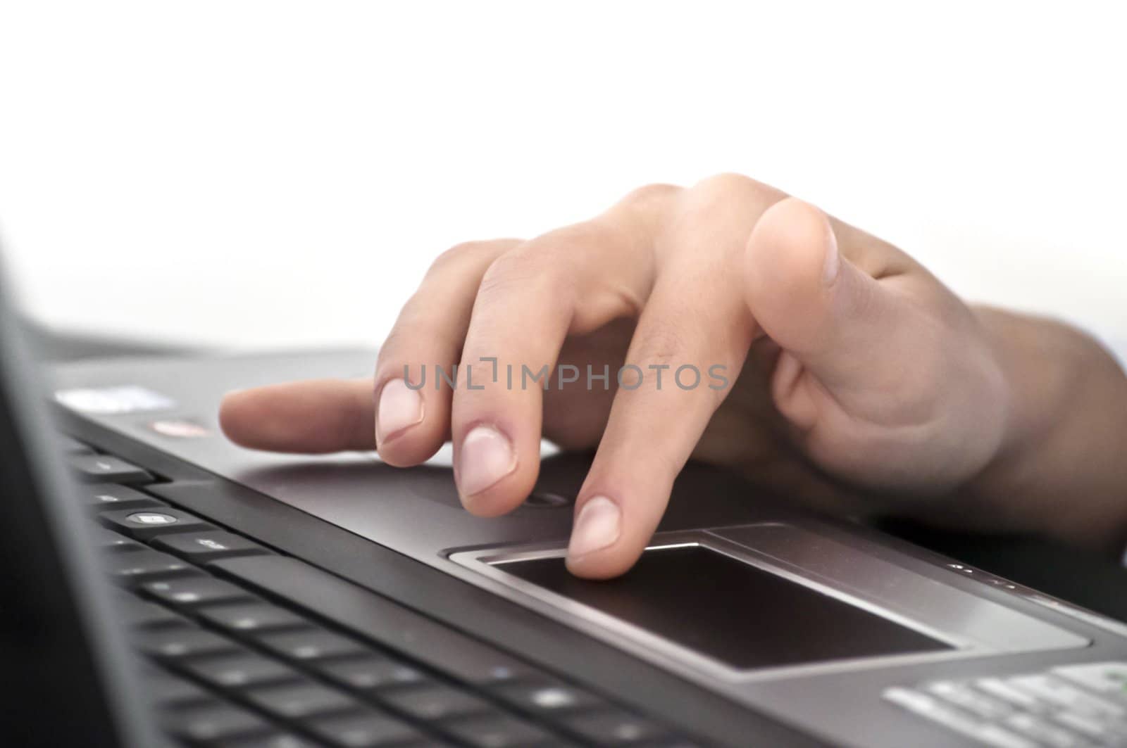 Woman hand working on a black notebook