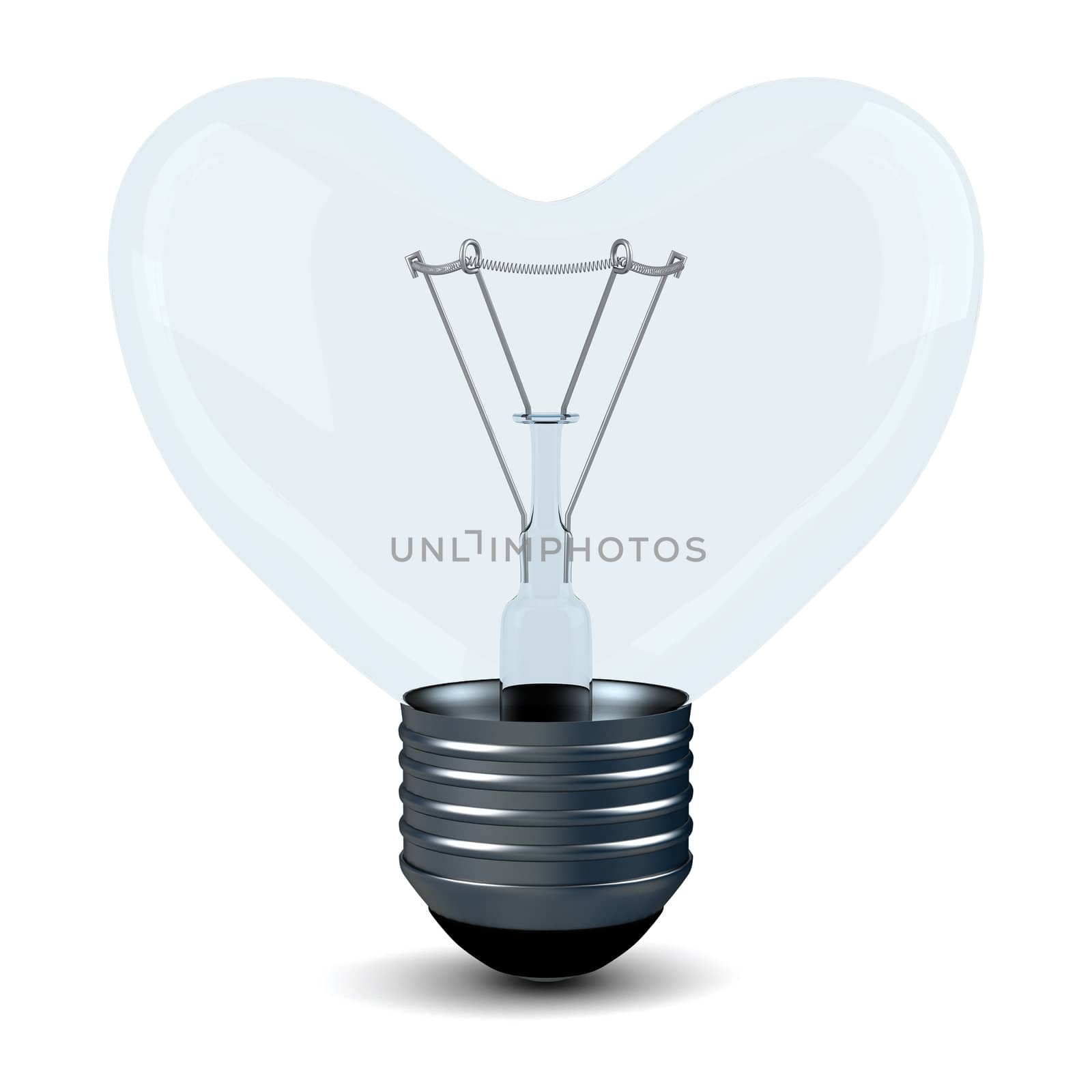 Electric bulb in the form of a heart. Isolated 3D image