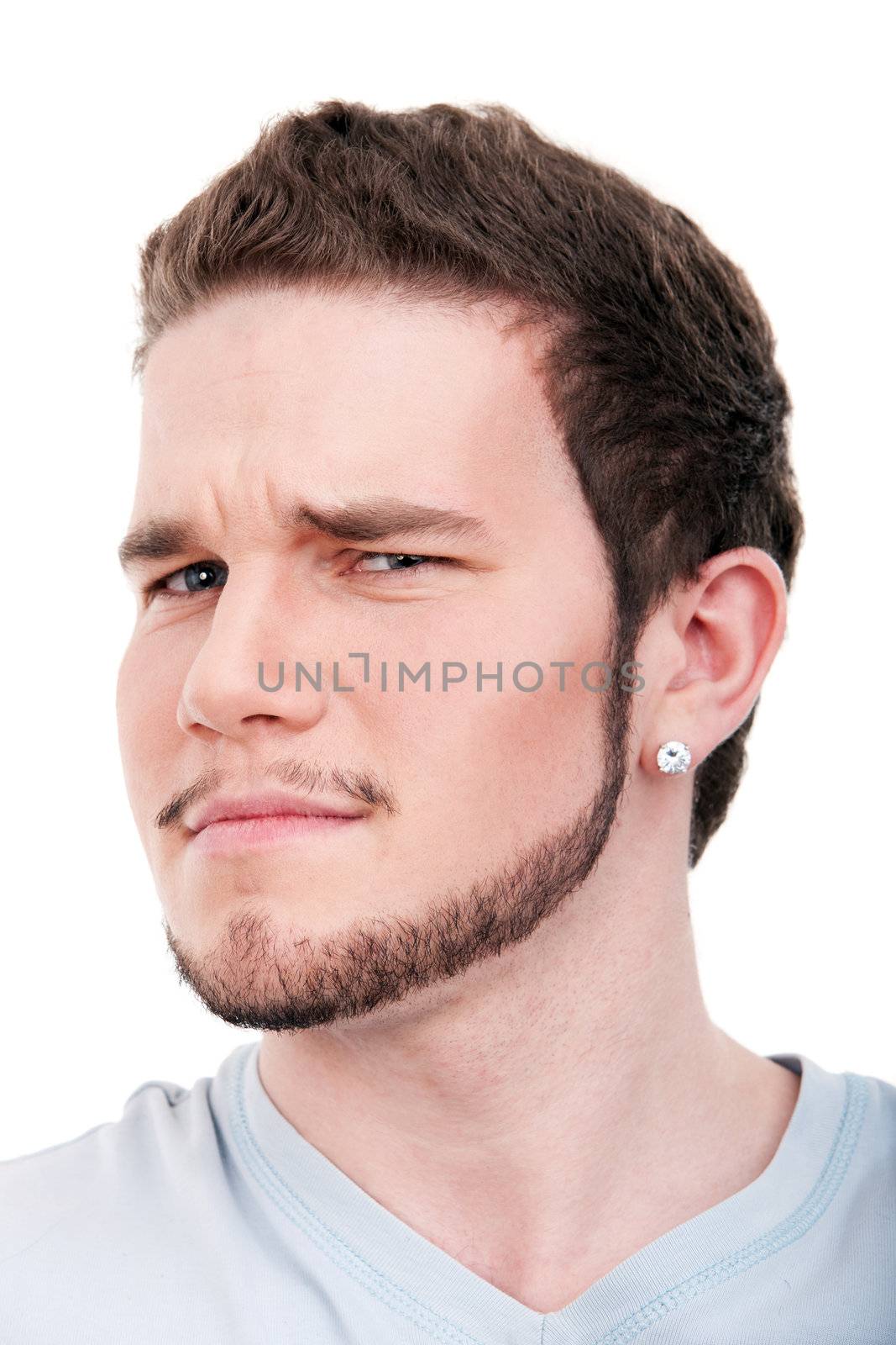 Portrait of young man on isolated white background