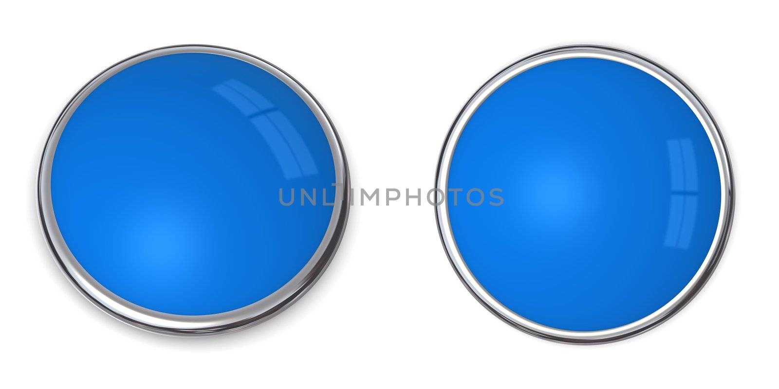 3D button in solid light blue, front and side angle