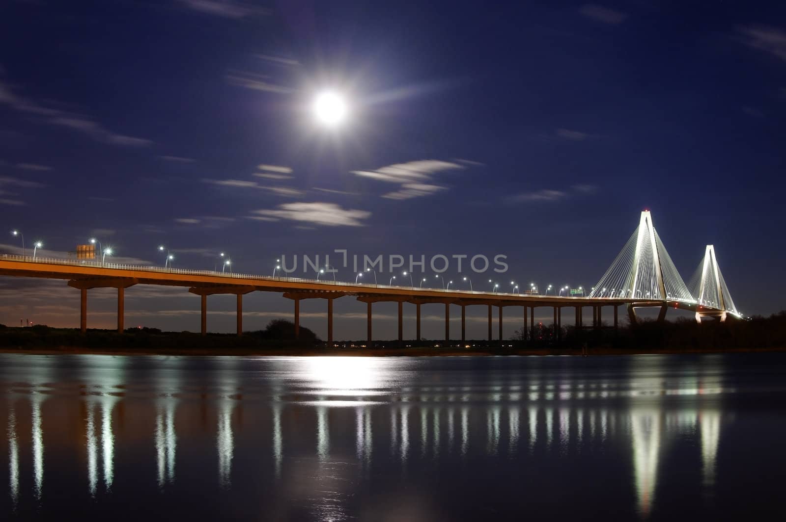 Full moon over the Ravenel Bridge