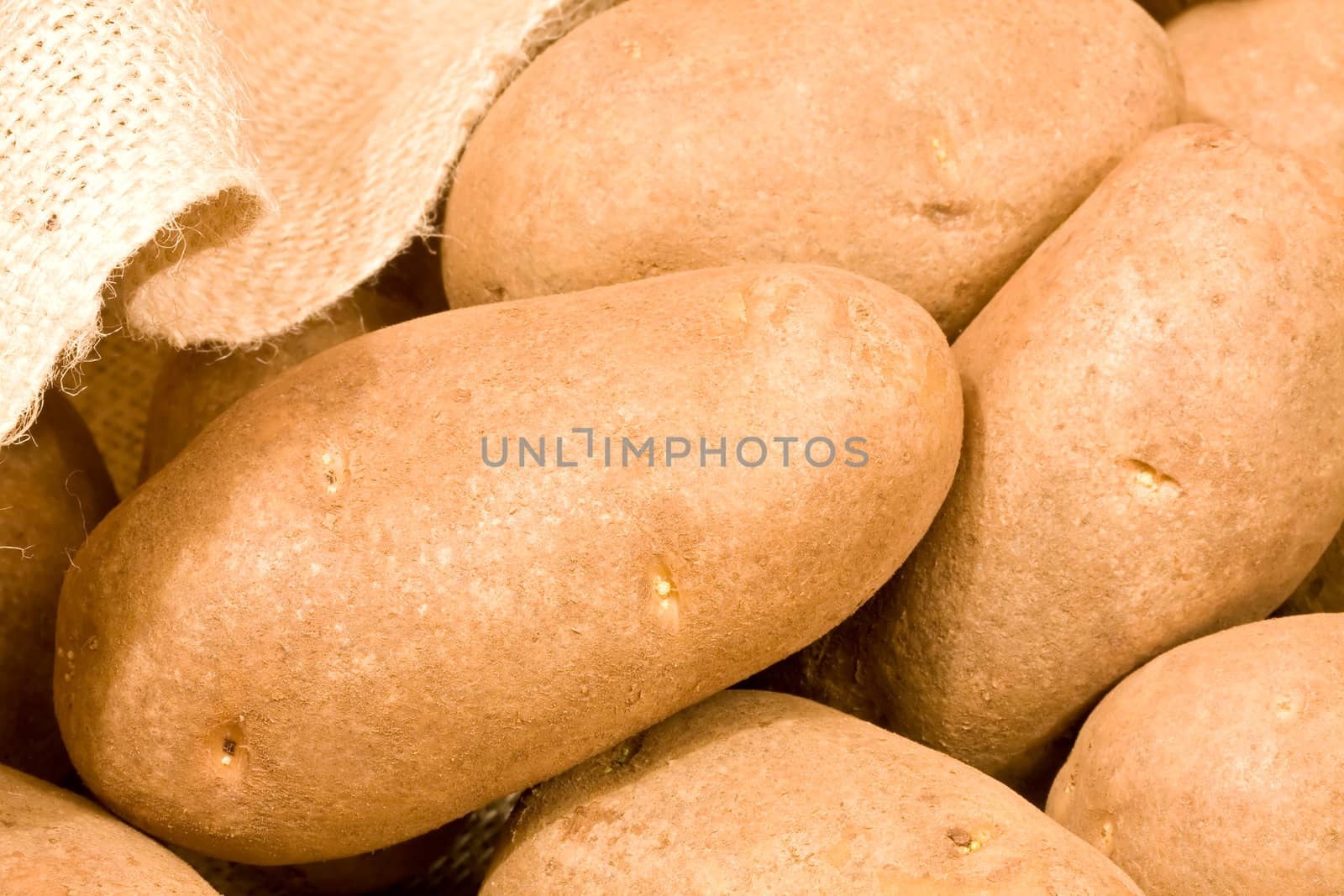 burlap bag of potatoes spilling out of the bag 