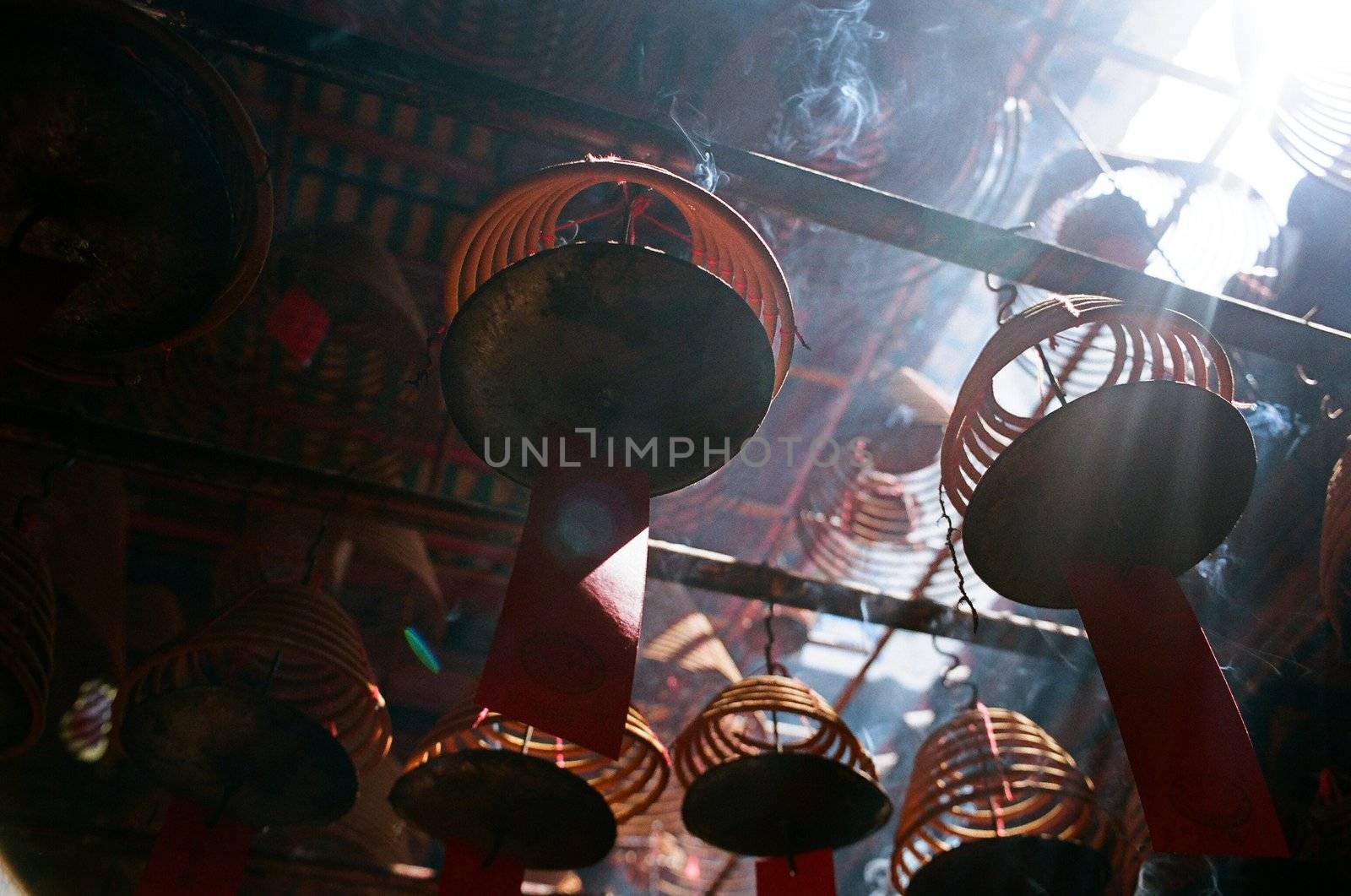 Incense coils that is found in chinese temple at many asia countries, pictures are taken in Hong Kong