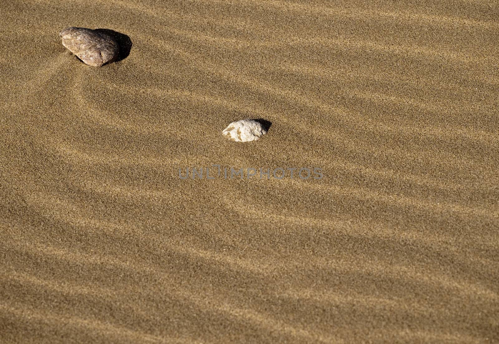 Stones laying on desert or beach sand dunes