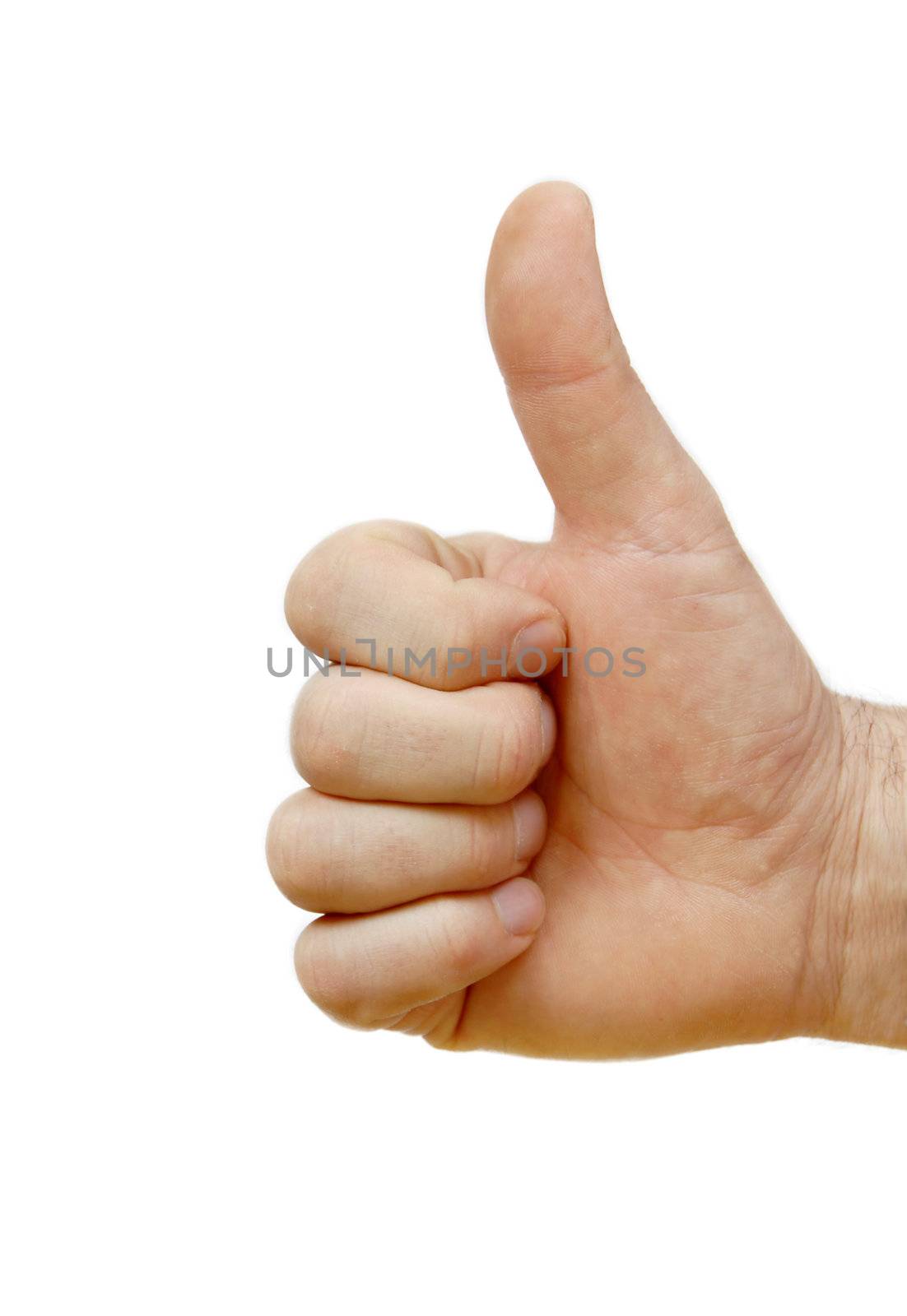 man hand isolated showing sign super by thumb up