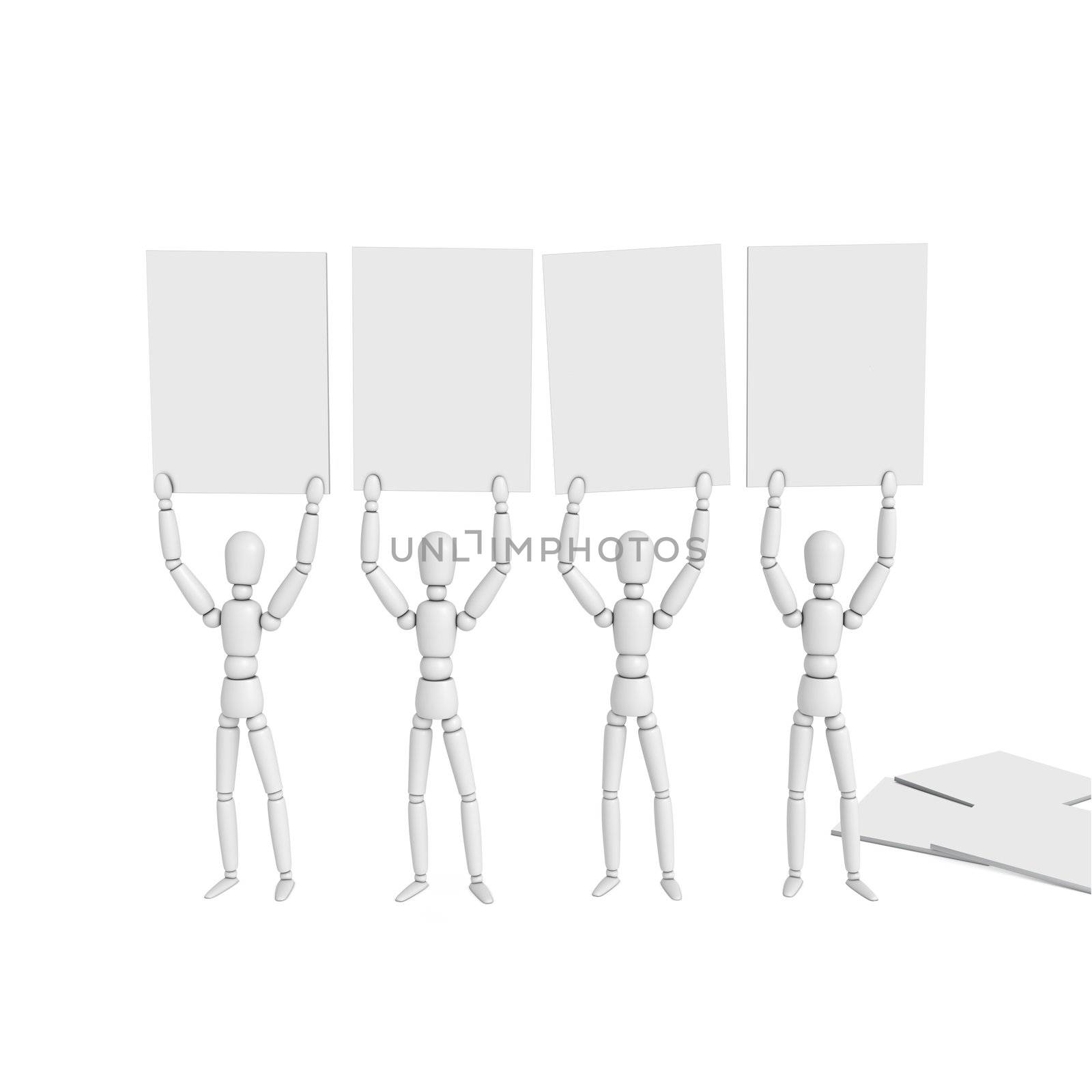 Four Lay Figures/Dolls Holding Posters by PixBox