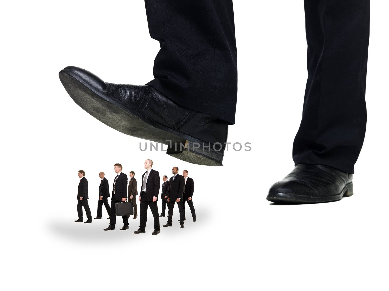 Group of Businessmen under a sole isolated on white background
