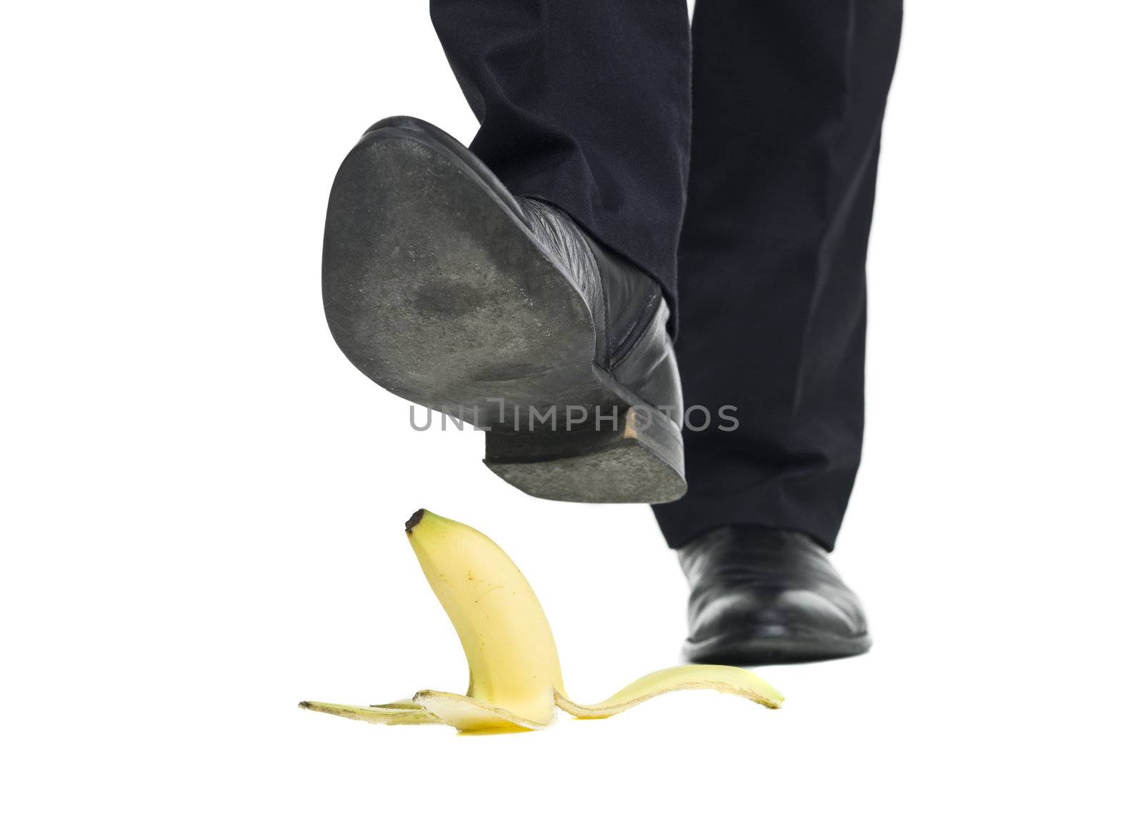 Banana peel slip isolated on white background