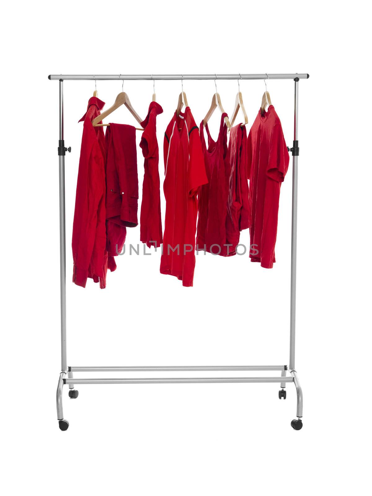 Red clothes on a Rack isolated on white background