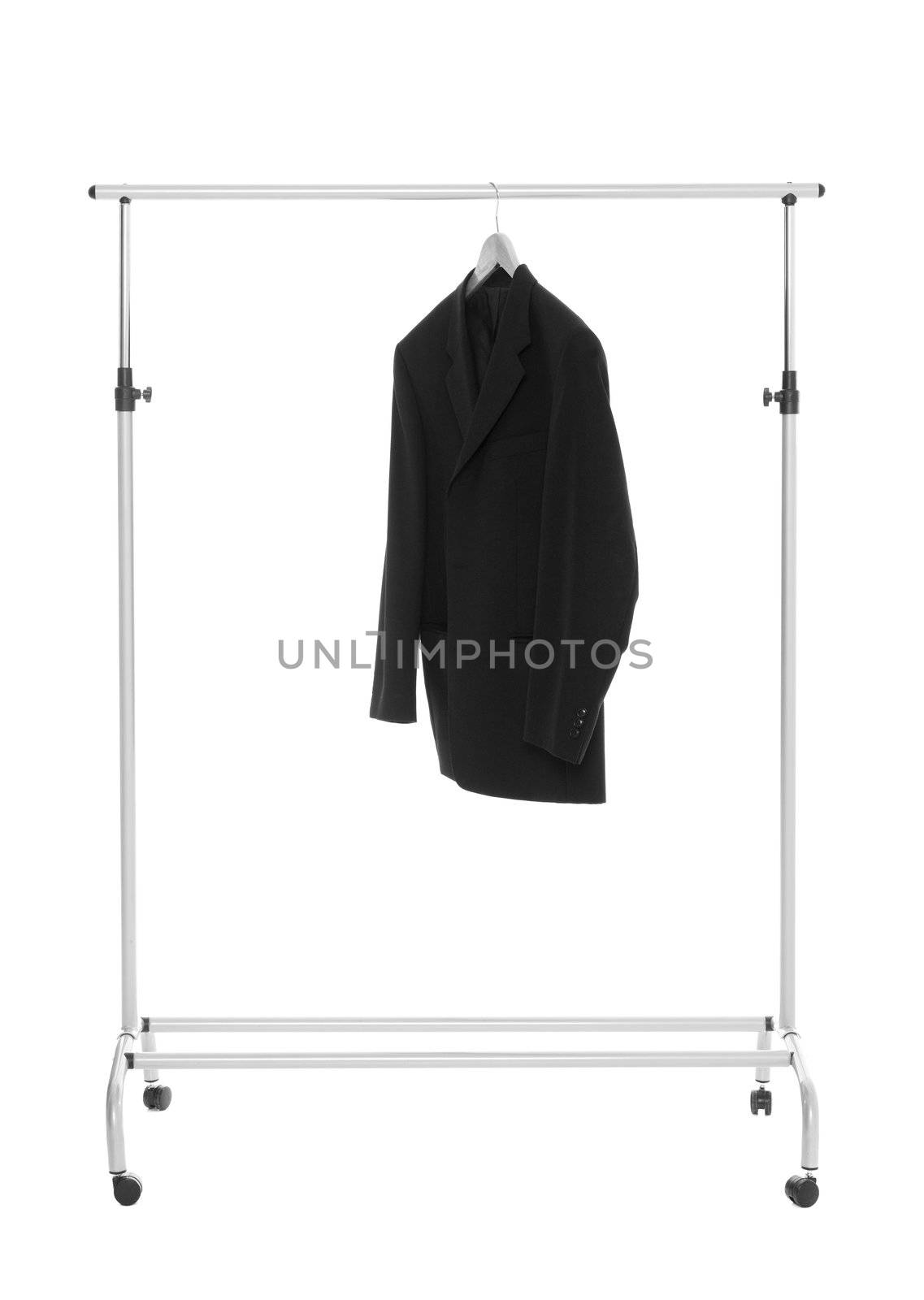 Lonely Suit on a dress rack isolated on white background
