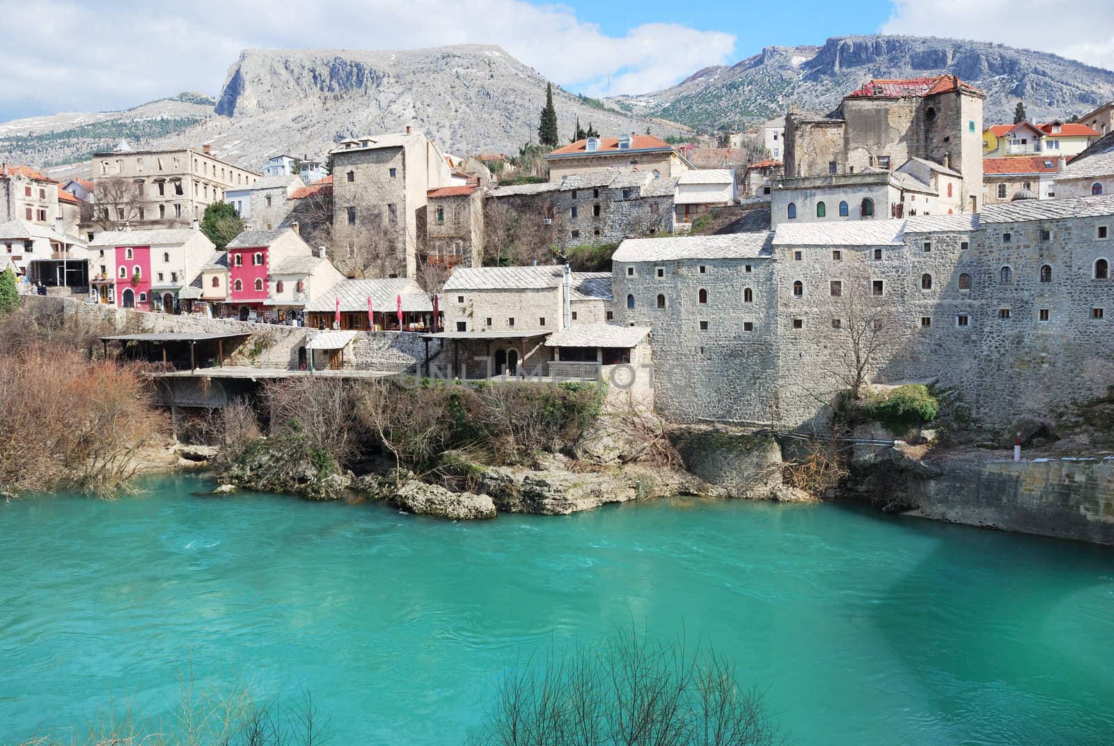 Famous touristic place Mostar on a sunny winter day.