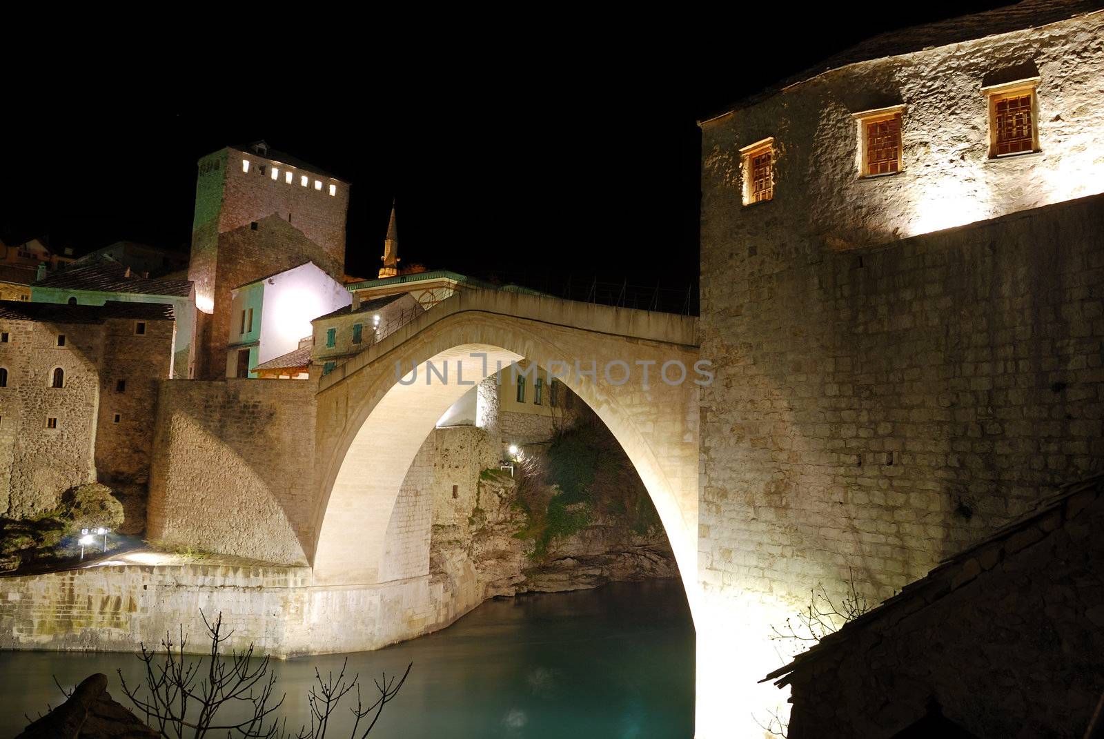 Mostar Old Bridge With Towers at Night by goldenangel