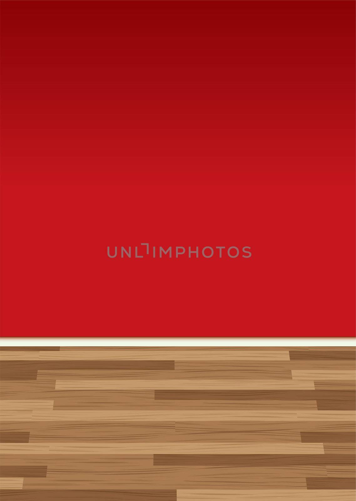 Dark red wall of room to add text with a wooden floor