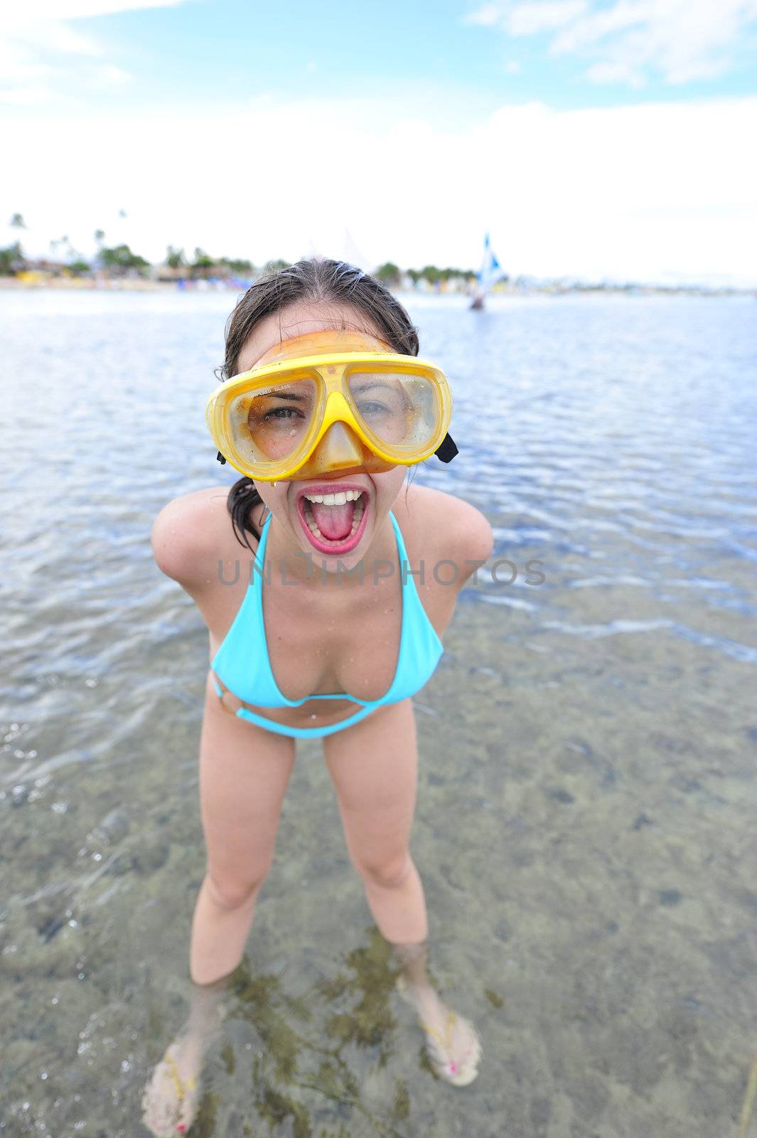 Woman crazy about snorkeling
