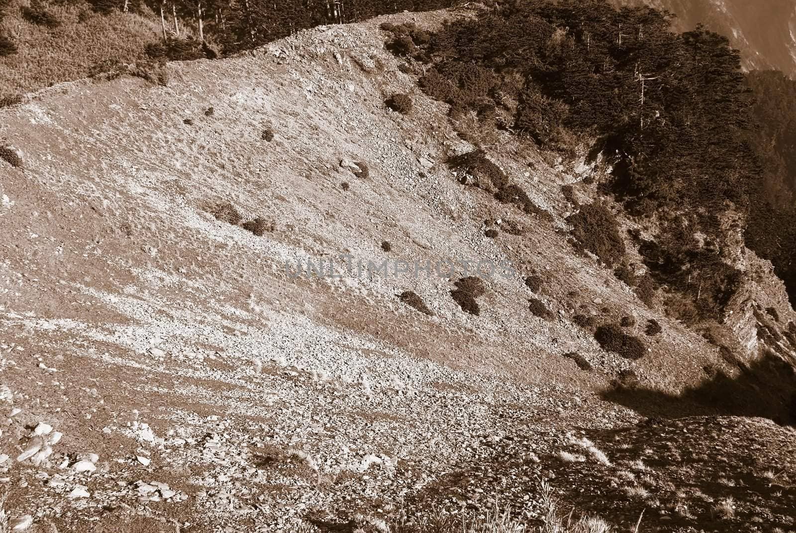 The dangerous rocky ravine in the high mountain.