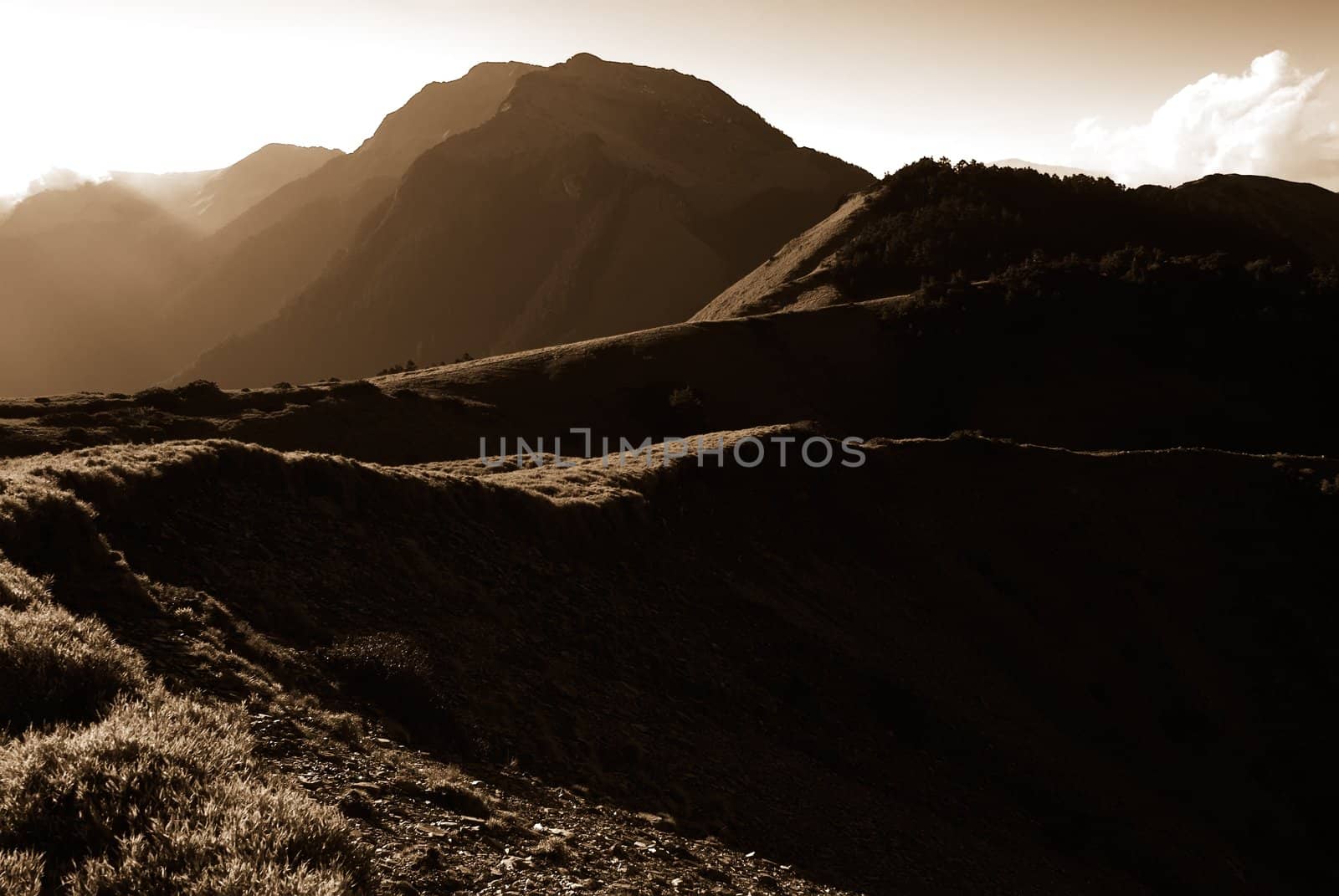 Strong light high mountain landscape in fall. by elwynn