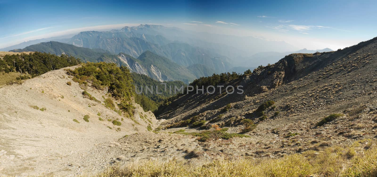 The big dangerous ravine panorama with the high mountain. by elwynn