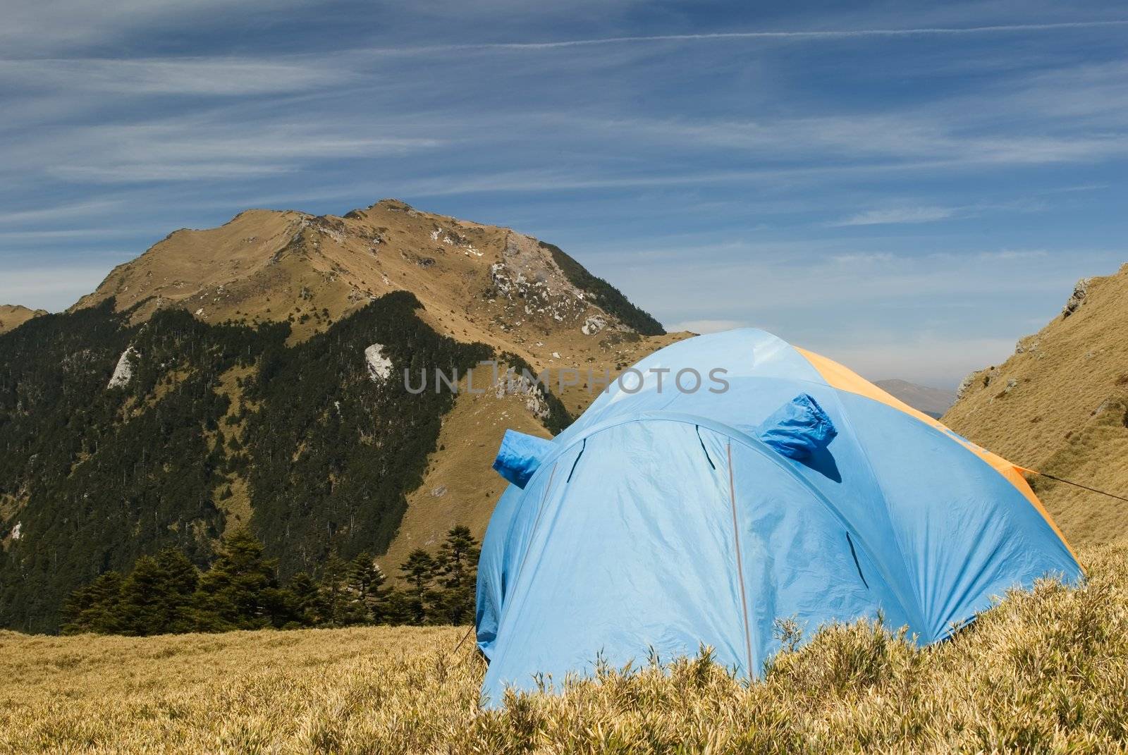 Special tent set on the grassland of high mountain.