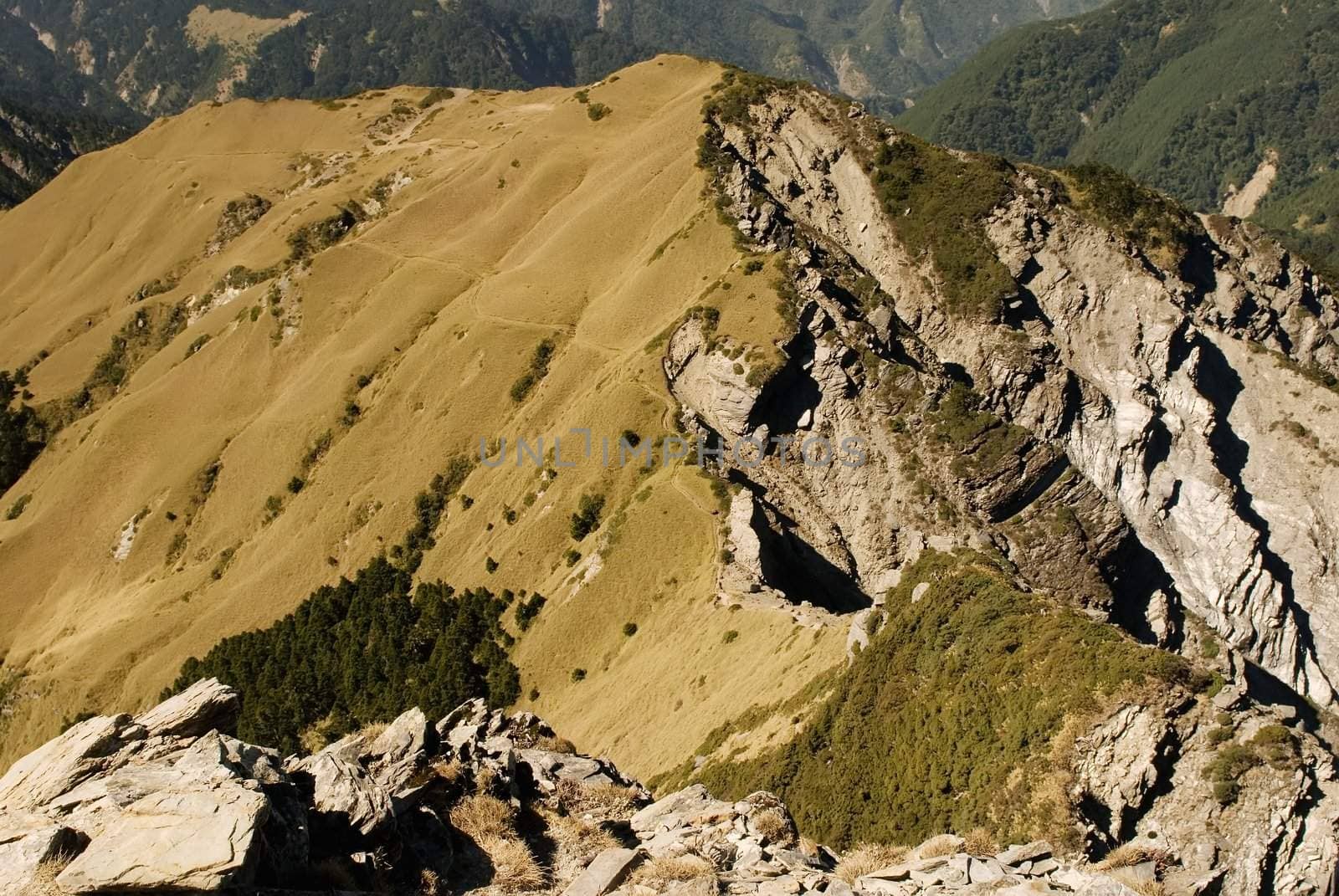 The dangerous rocky ravine in the high mountain.