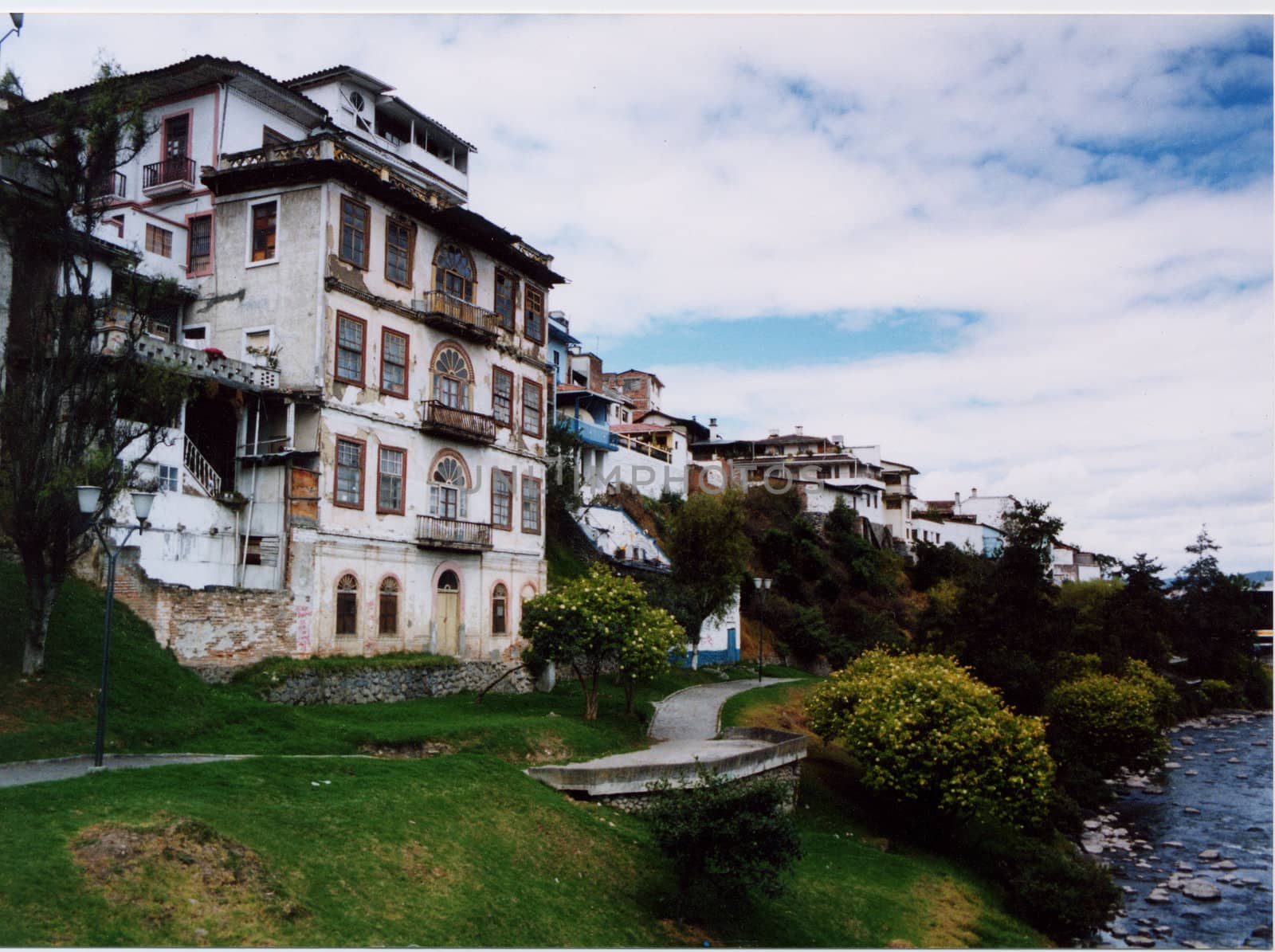 A view down the riverbank in Cuenca, Ecuador