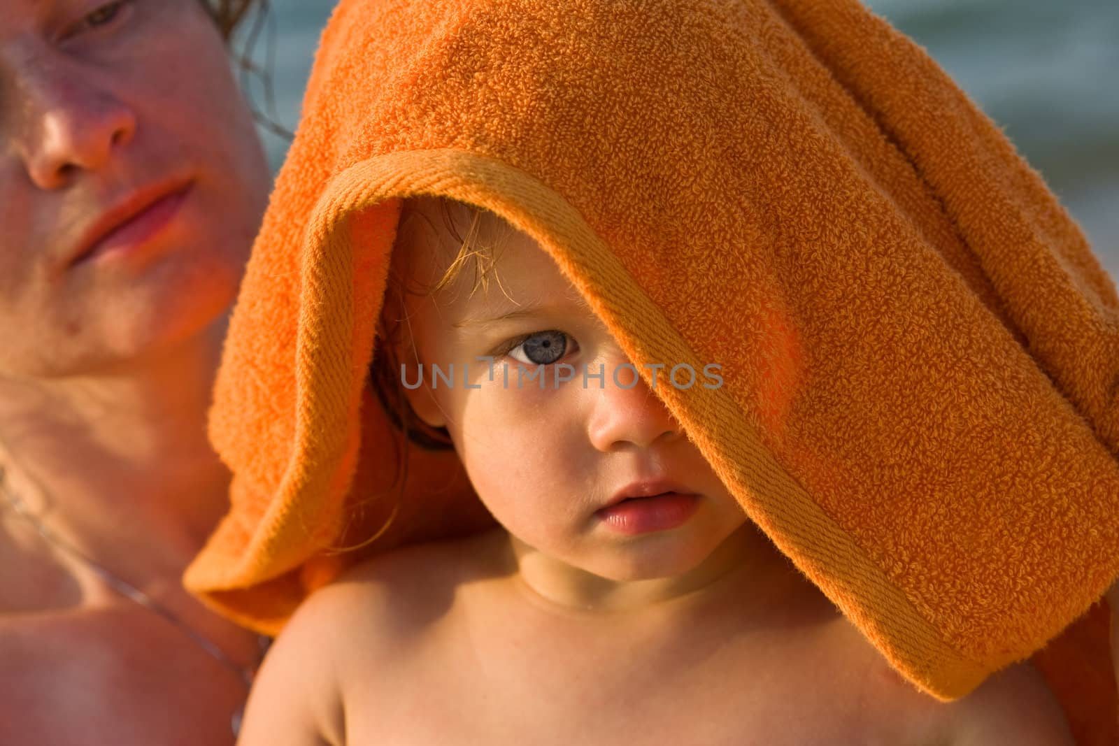 people series: little girl and mother in red towel