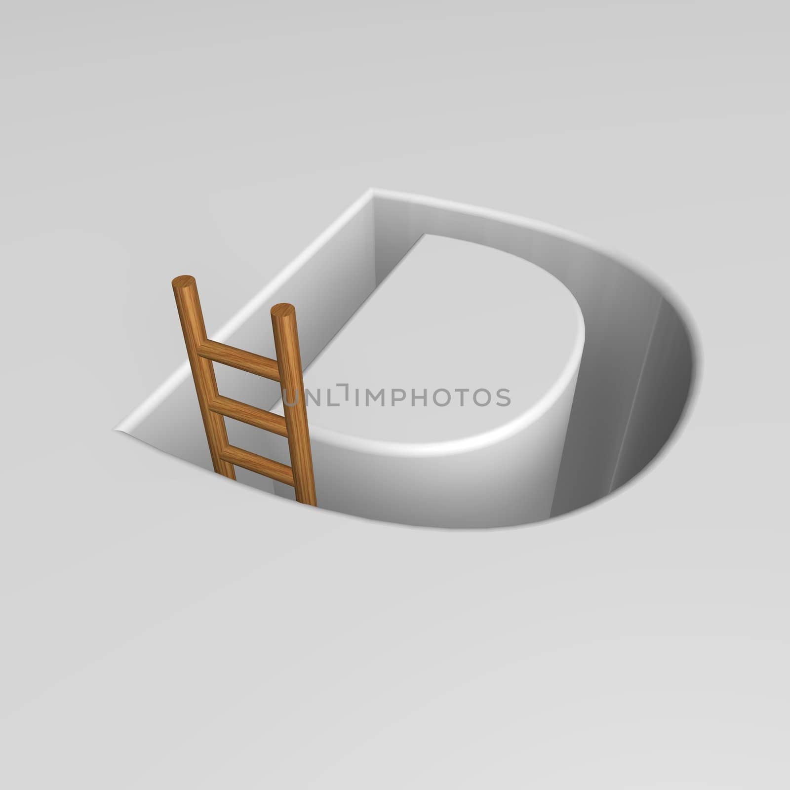 uppercase letter d shape hole with ladder - 3d illustration