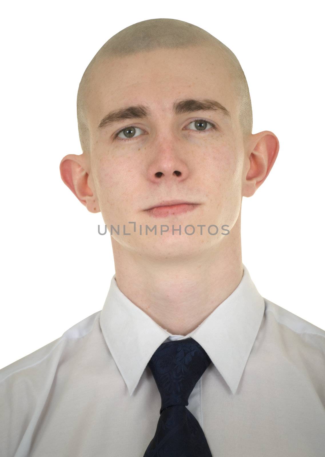 Portrait of the young man with a tie on a white background