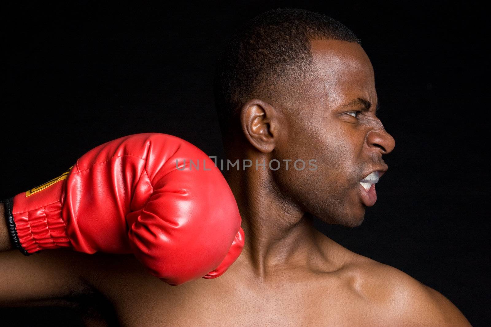 African american boxing man punching