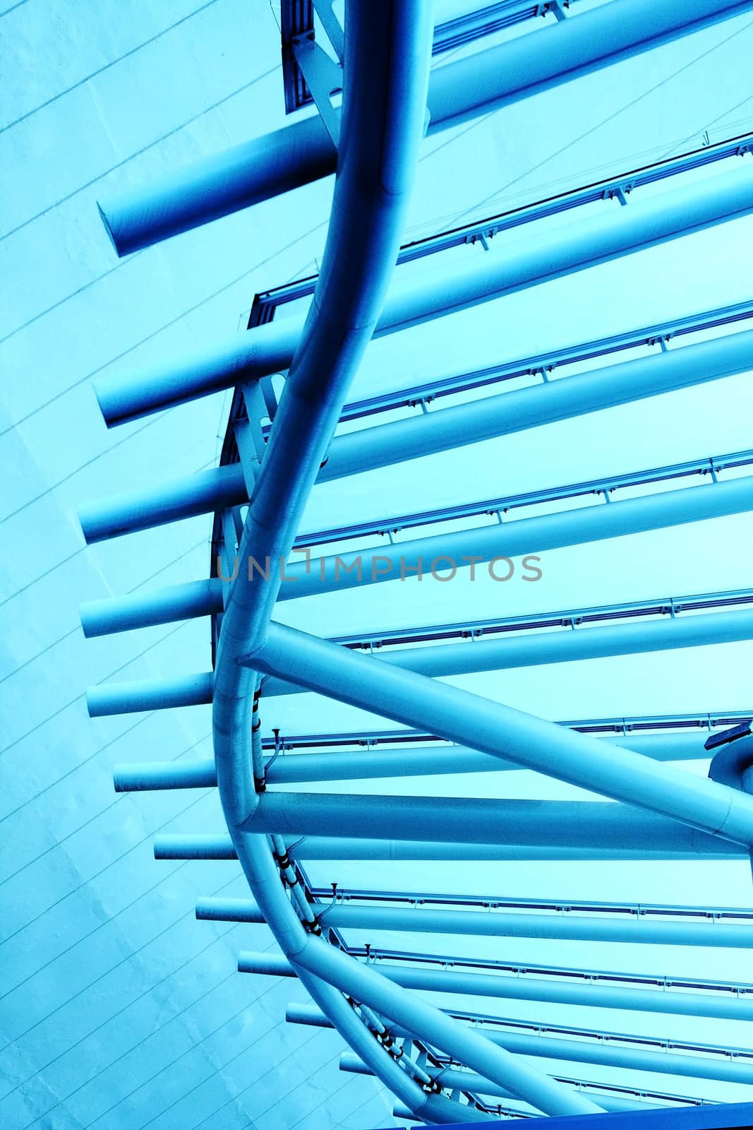 Part of modern building with blue toned