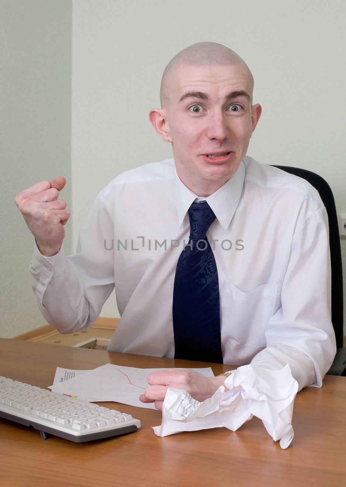 Emotional manager at office on a workplace