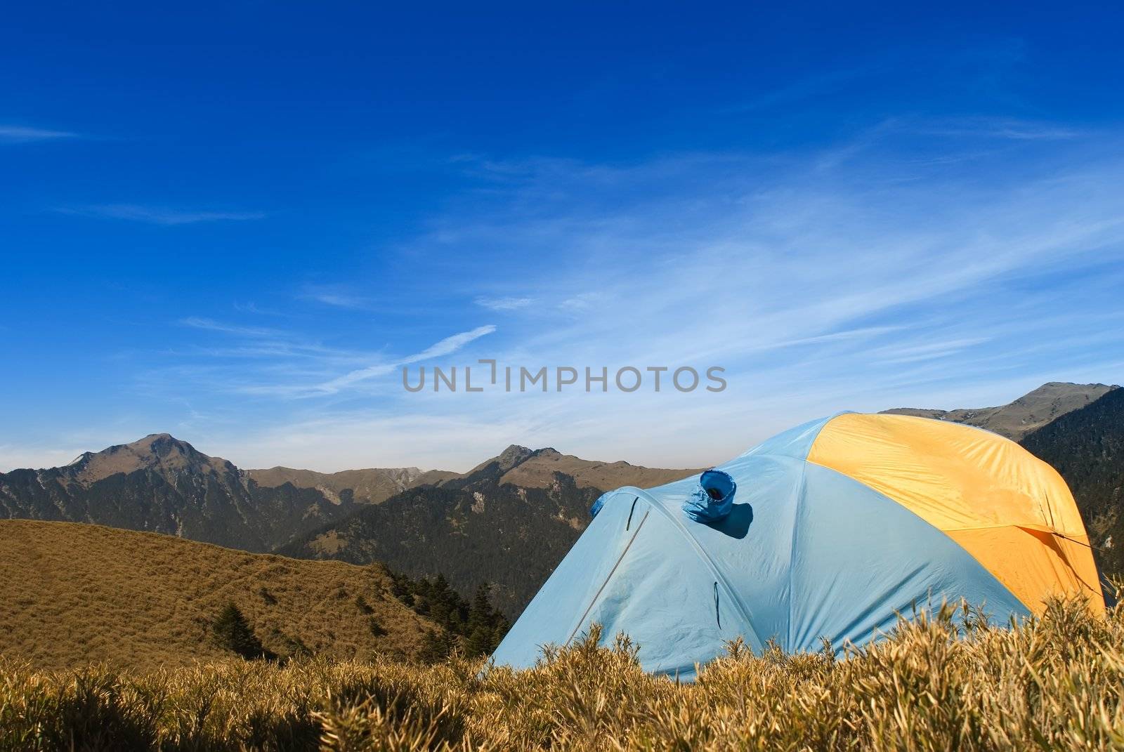 Special tent set on the grassland of high mountain. by elwynn