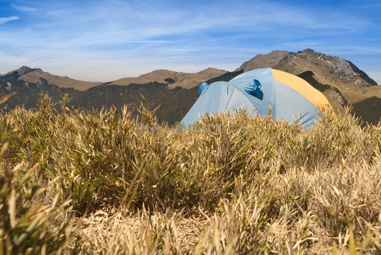 Special tent set on the grassland of high mountain.