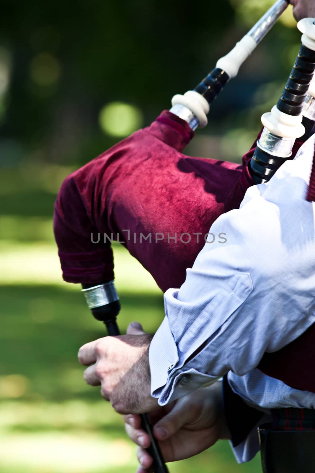 Detail of a bagpipe exibition during Highland Games