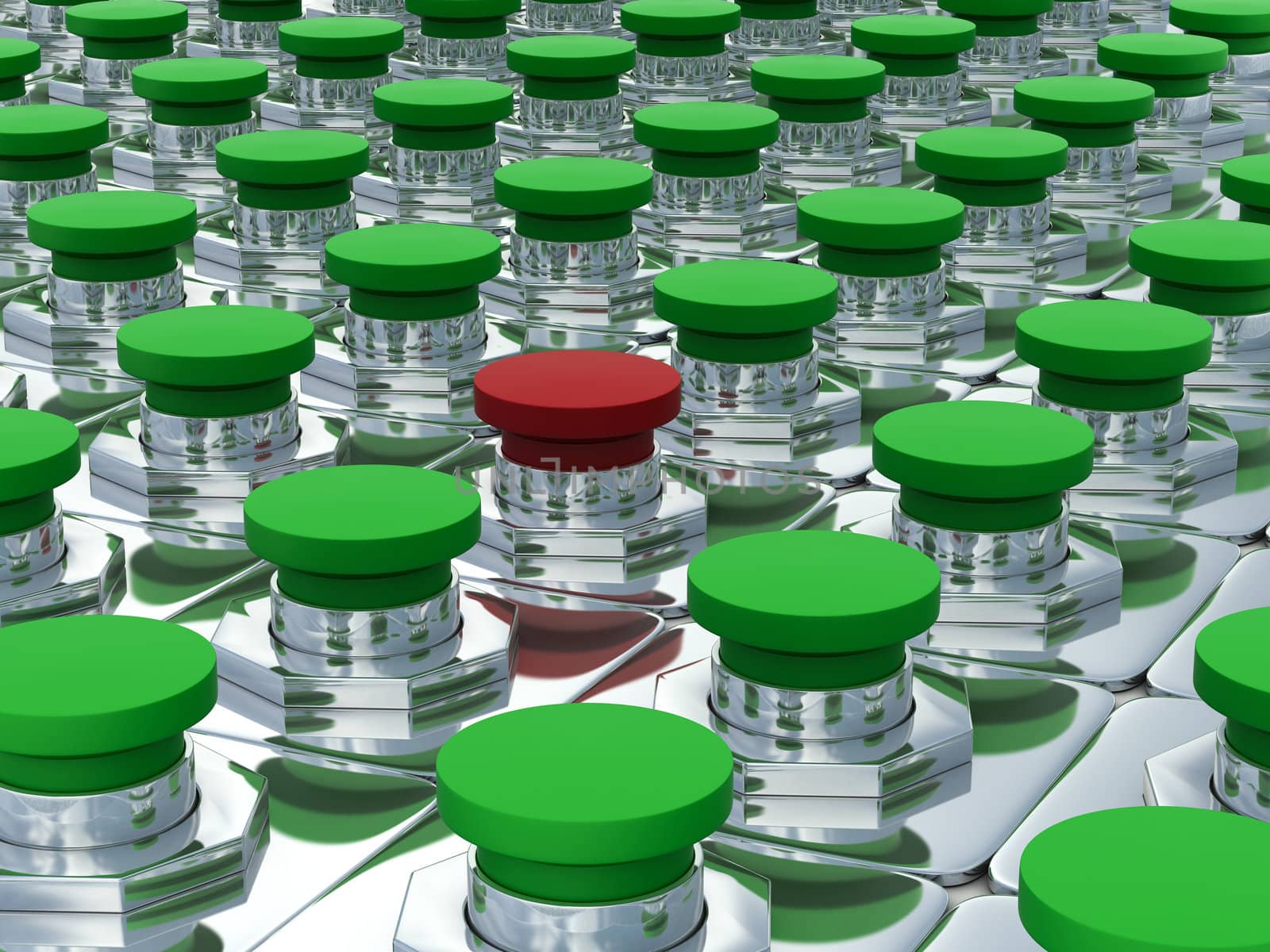 Green buttons and one red. 3D image