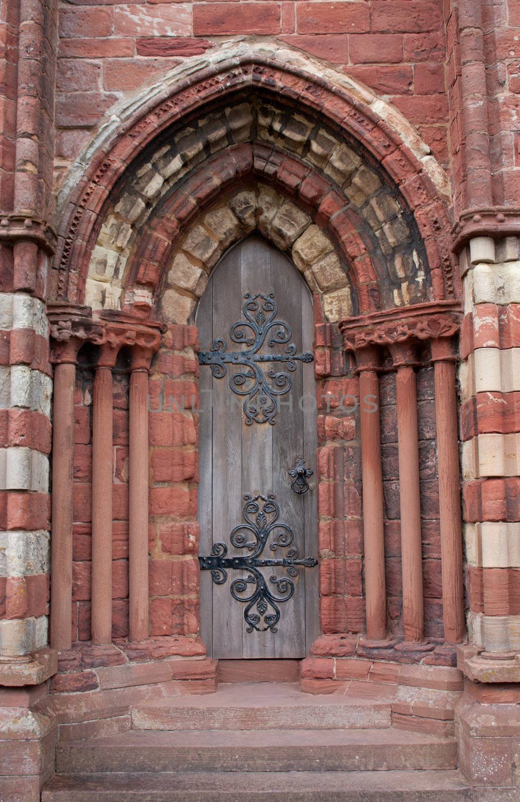 Antoque door of cathedral in Scotland, Orkney islands