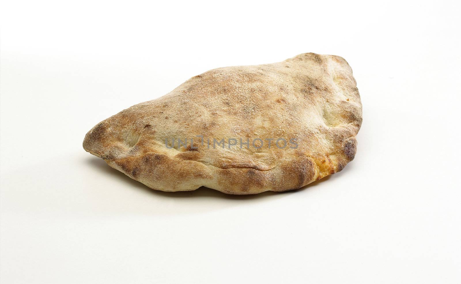 Pizza calzone stuffed isolated on white