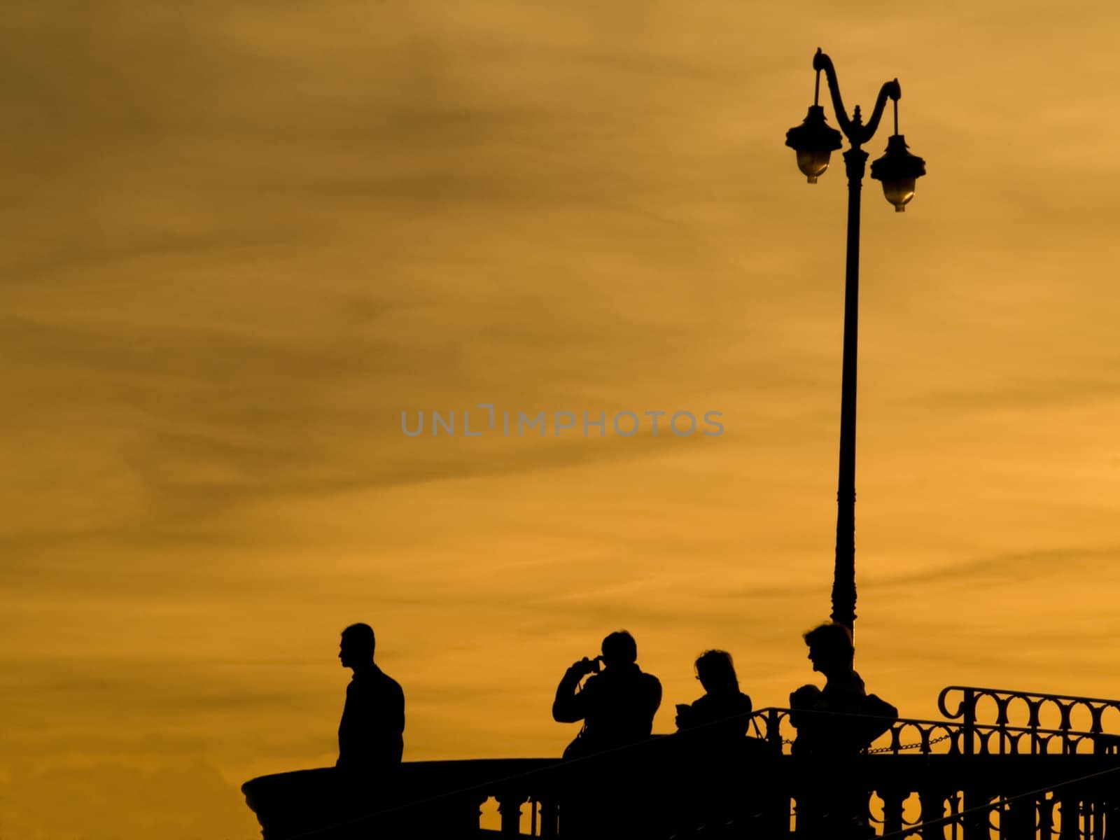 Group of people at an observation desk at twilight