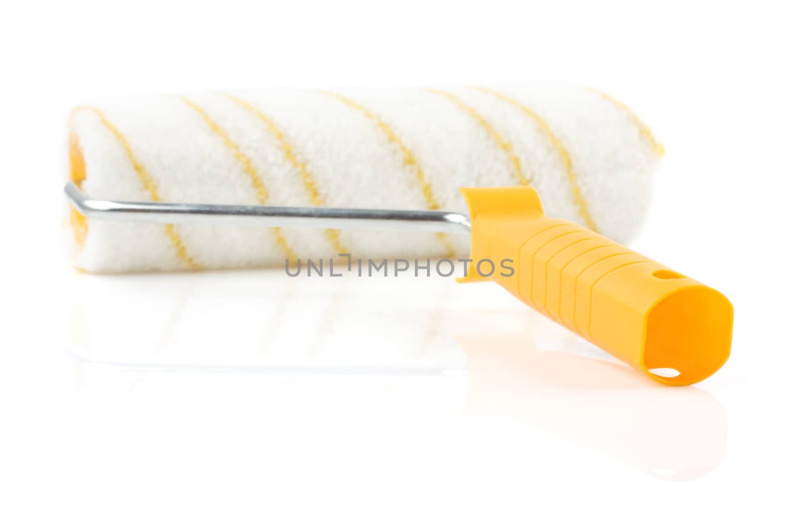 Positive Paint roller over isolated white background