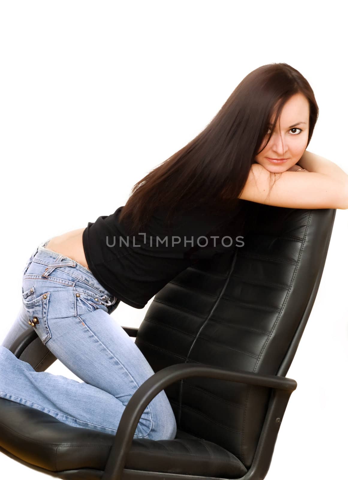 Girl in jeans on chair by Angel_a