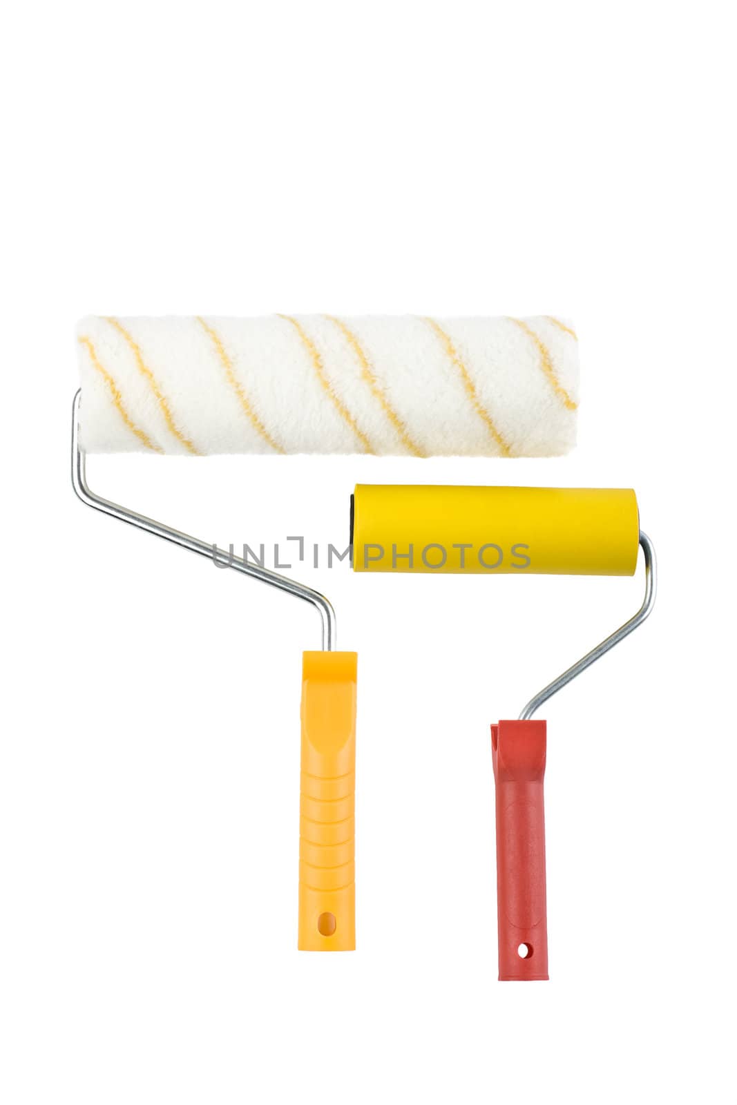 Two different paint rollers over isolated white background