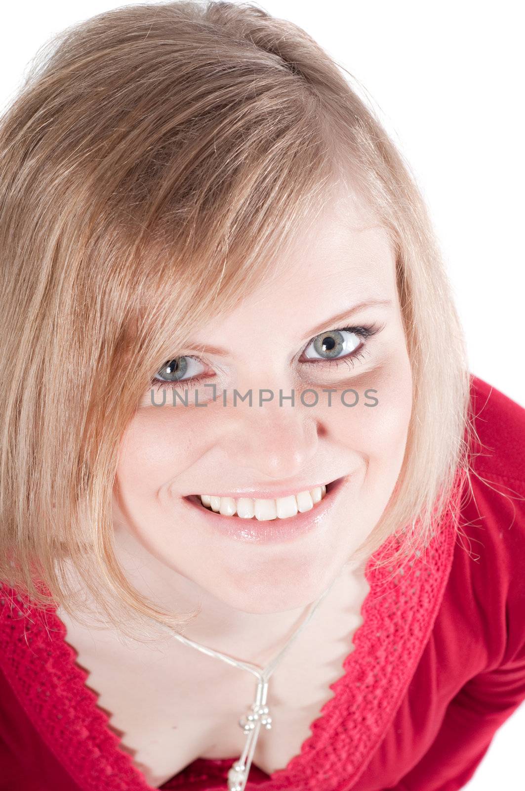 Beautiful woman in red isolated on white