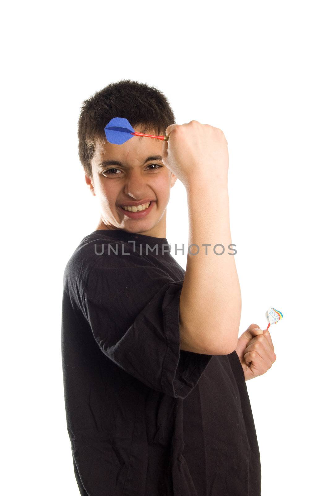 teenage boy cheers playing darts by ladyminnie