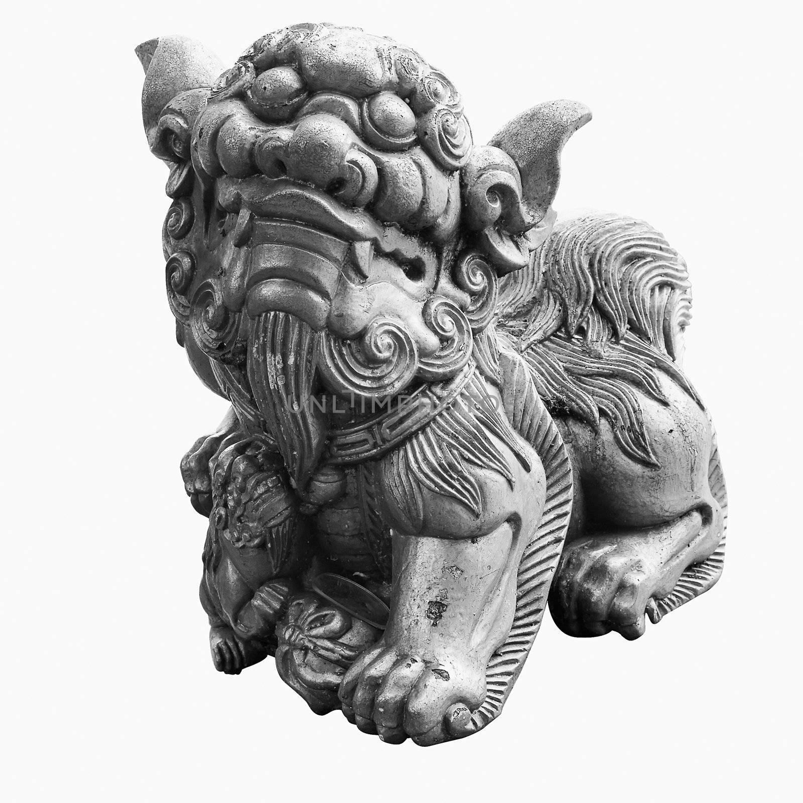 The isolated chinese temple stone carving - lion. by elwynn