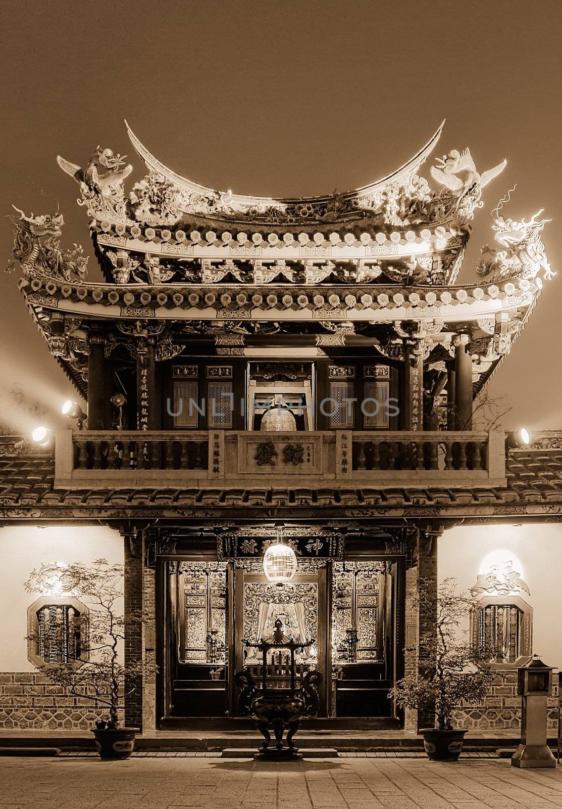 Night scenery of chinese traditional old temple. by elwynn