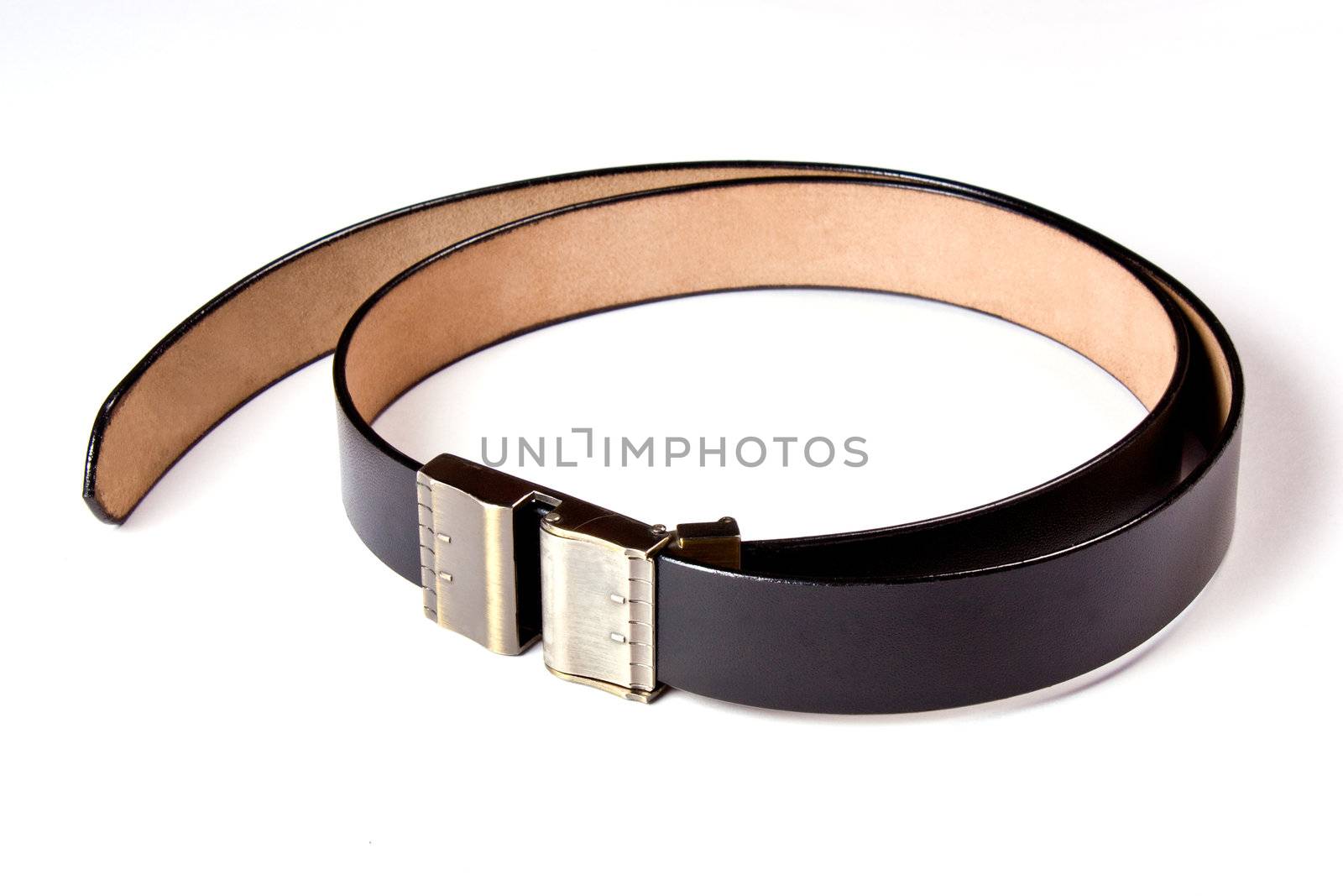 A black  leather belt isolated on white background