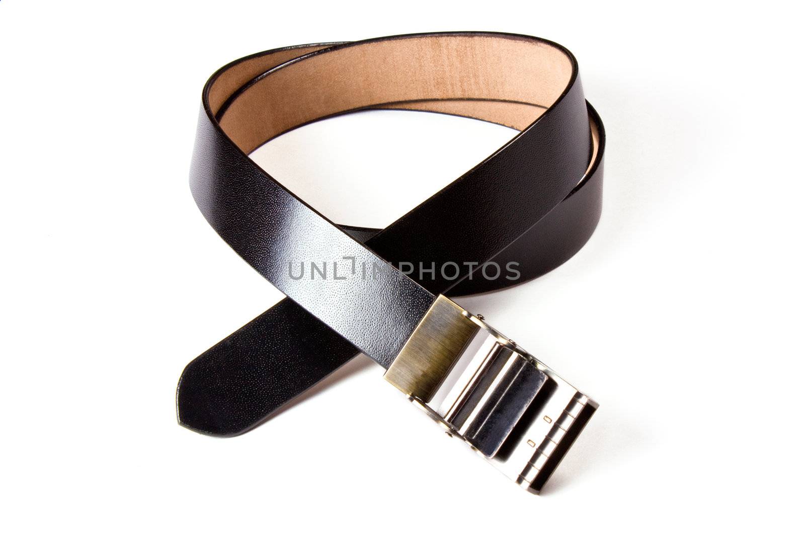 A black  leather belt isolated on white background