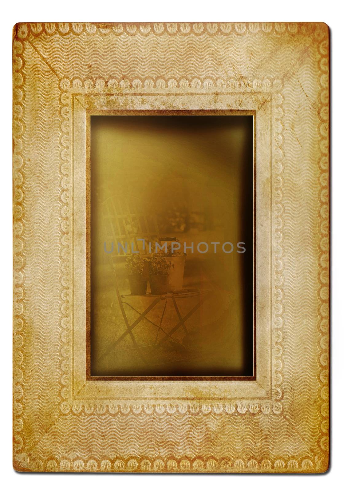 Vintage photo frame against white background