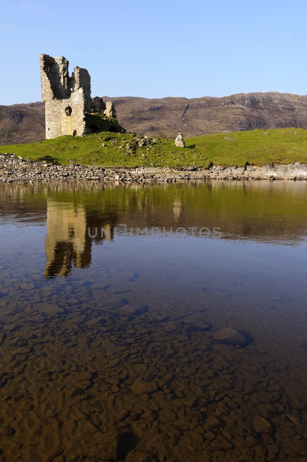 View across Loch Assynt Sutherland Highlands Scotland