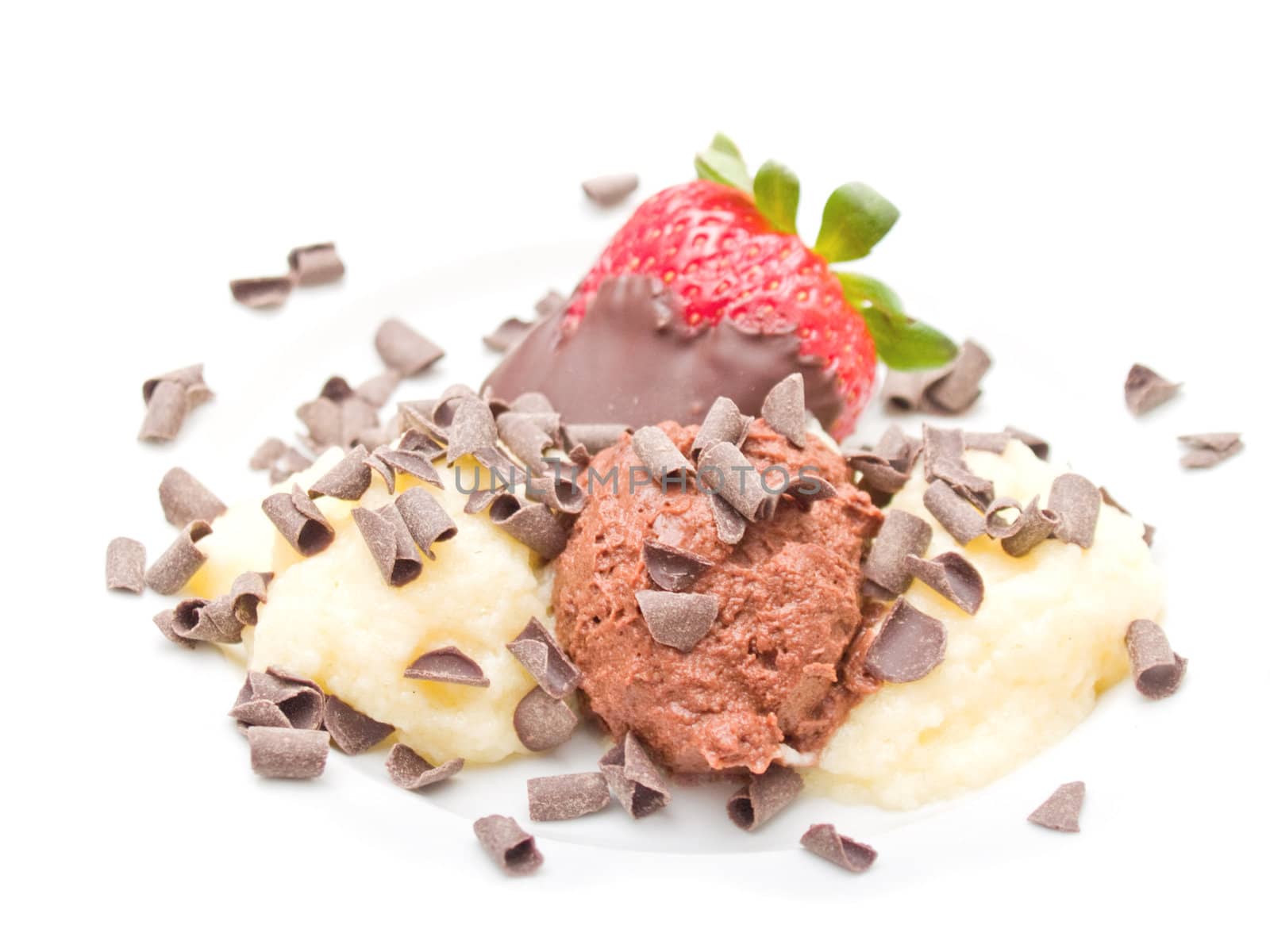 Ice cream dessert with chocolate  flakes