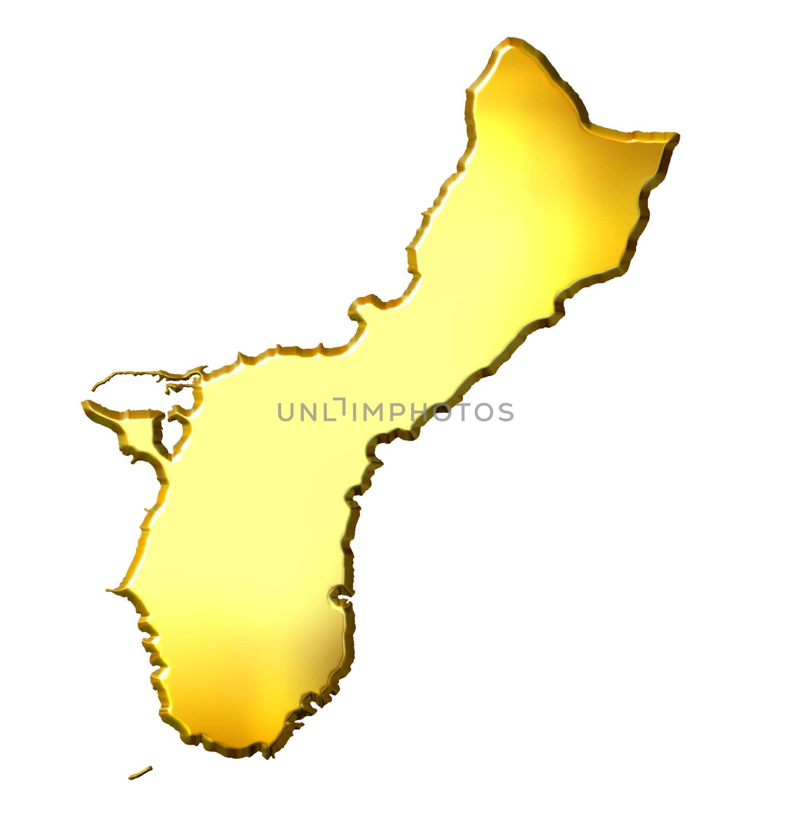 Guam 3d golden map isolated in white